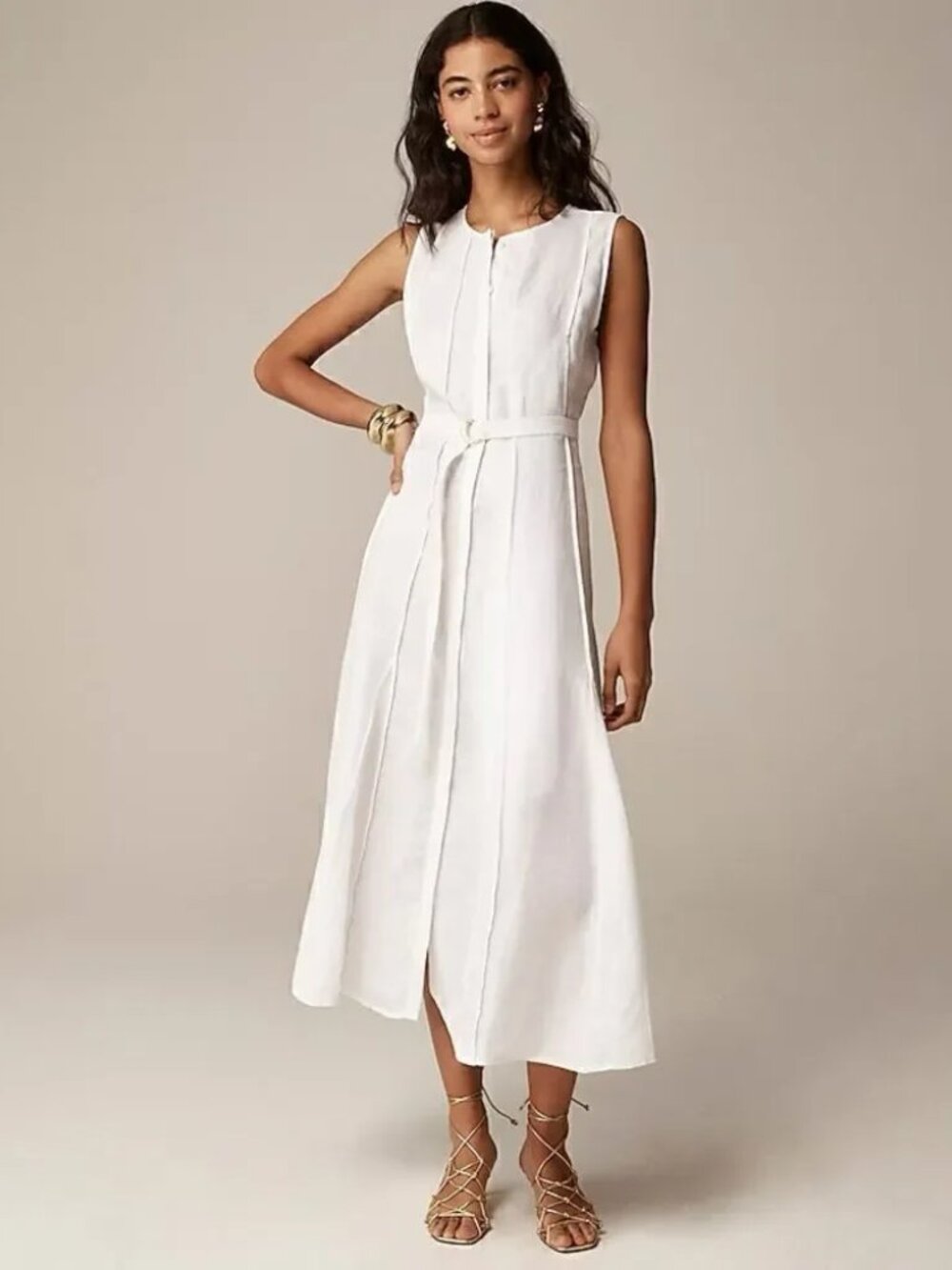 NWT J. Crew seamed linen dress with removable belt, White, Size Medium - Picture 1 of 5